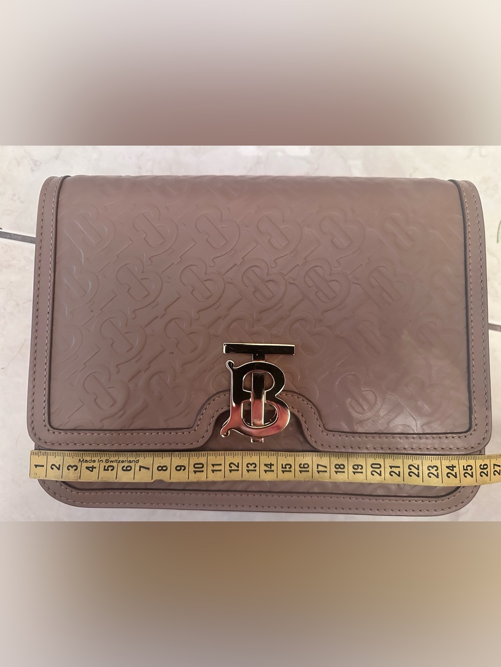 NWOT Burberry TB Monogram Calf Leather Shoulder Bag in Beige